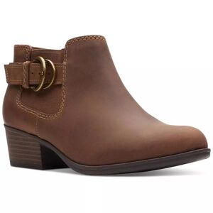 Clarks Women's Adreena Field Dark Tan Leather Booties Shoes 10